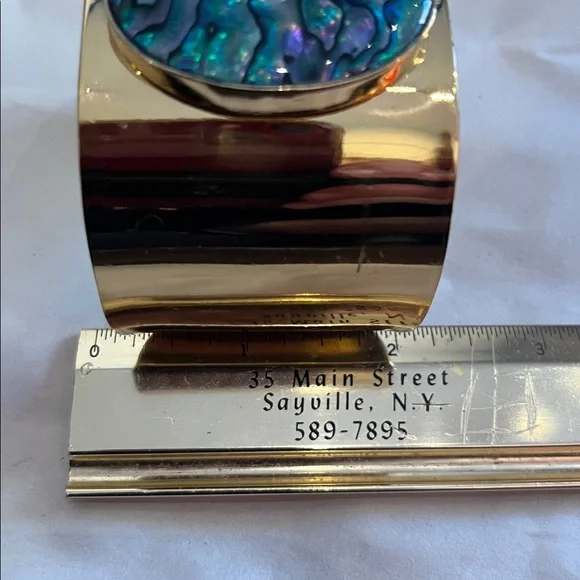 Charles Albert Gold Cuff with Blue ABOLENE SHELL, Accent, ARTISAN, signed - Picture 6 of 6